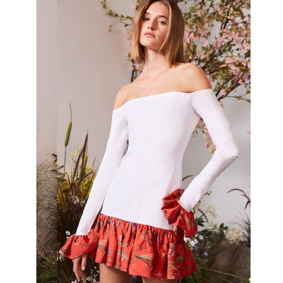 Alexis Estelle Off-the-Shoulder Flounce Mini Dress / Size XS / Bell Cuff - Picture 3 of 15